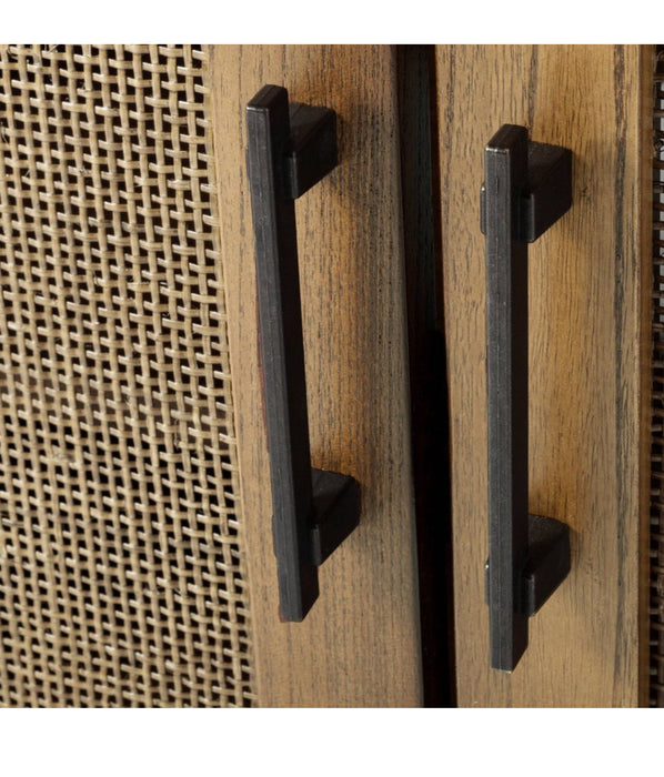 2 Door Wood & Rattan Accent Cabinet