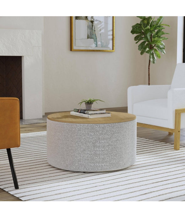 Storage Ottoman with Wood Top