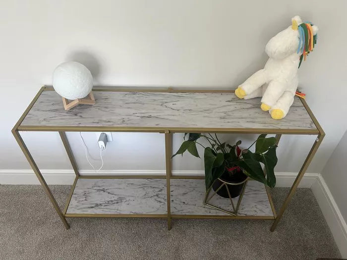 Faux Marble and Metal Console Table Gold