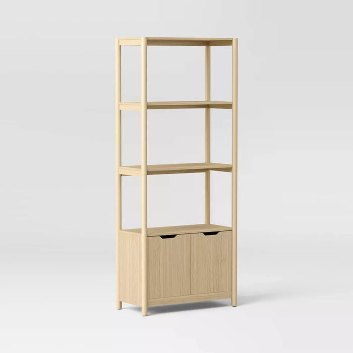 72.25" Scandi Bookcase with Three Shelves And Cabinet Storage Natural