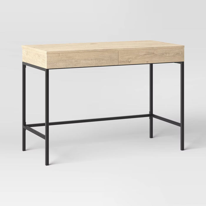 Loring Wood Writing Desk with Drawers and Charging Station