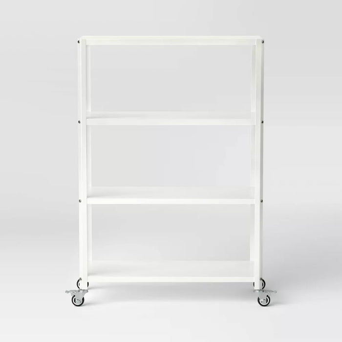 Small 44" 3 Shelf Rolling Metal Bookcase Chalk White