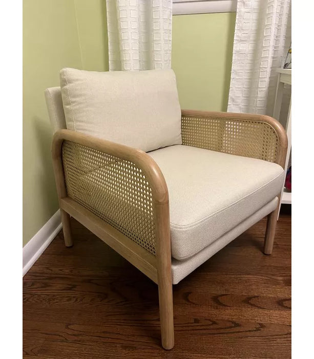 Cane and Upholstered Accent Chair Cream