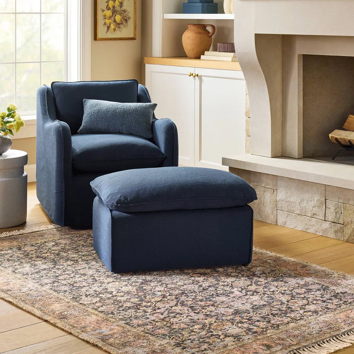 Padded Slipcover Ottoman Blue