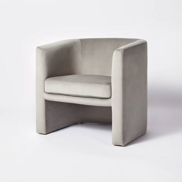 Vernon Upholstered Barrel Accent Chair, Grey Velvet