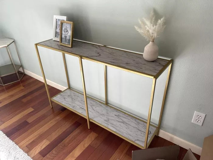 Faux Marble and Metal Console Table Gold