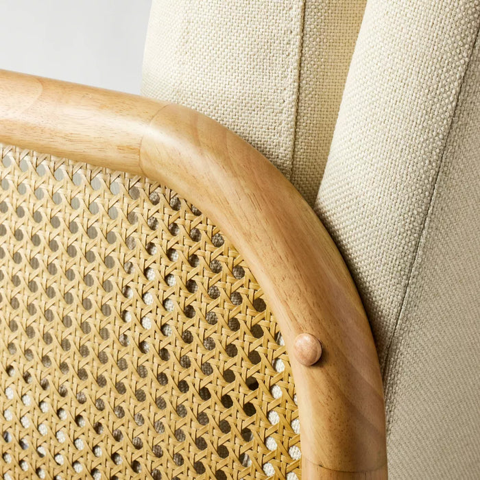 Cane and Upholstered Accent Chair Cream