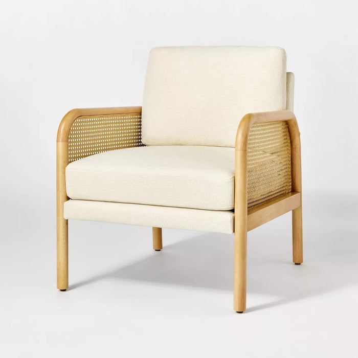 Cane and Upholstered Accent Chair Cream