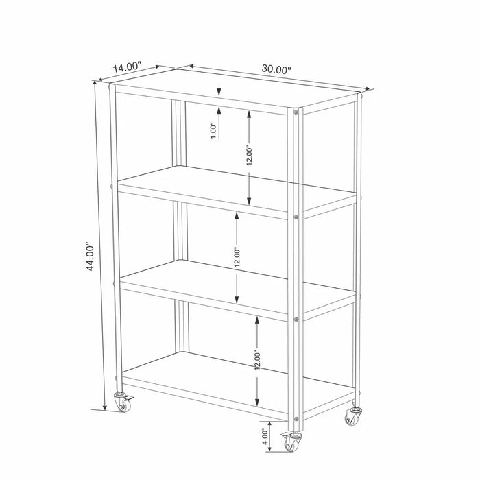 Small 44" 3 Shelf Rolling Metal Bookcase Chalk White
