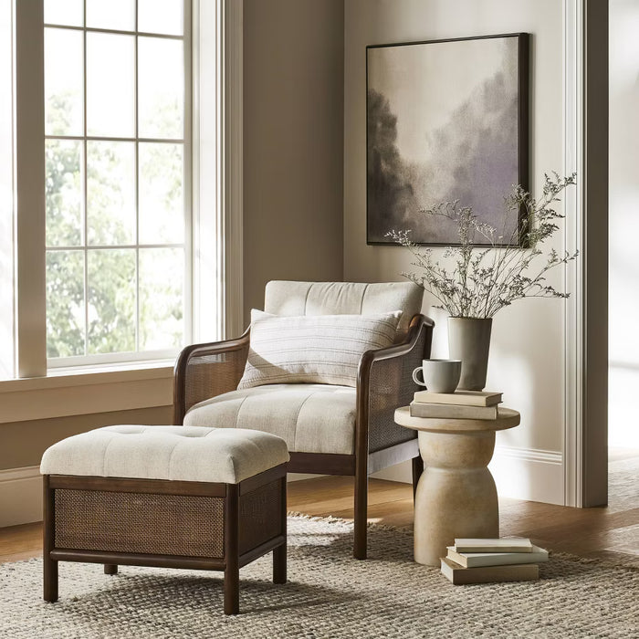 Woodspring Cane Base Ottoman Dark Walnut/Cream