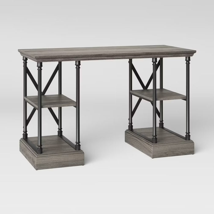 Conway Wood Writing Desk with Storage Gray