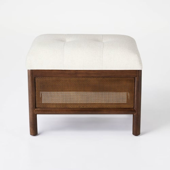 Woodspring Cane Base Ottoman Dark Walnut/Cream