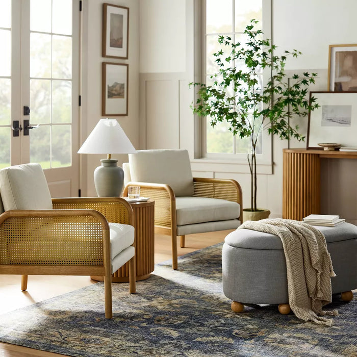 Cane and Upholstered Accent Chair Cream