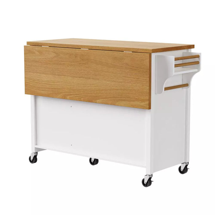 Embossed Texture Kitchen Island with Spice Rack, Drop Leaf and Adjustable Shelf