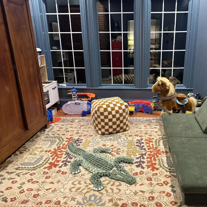 Checkerboard Pouf Mustard/Cream