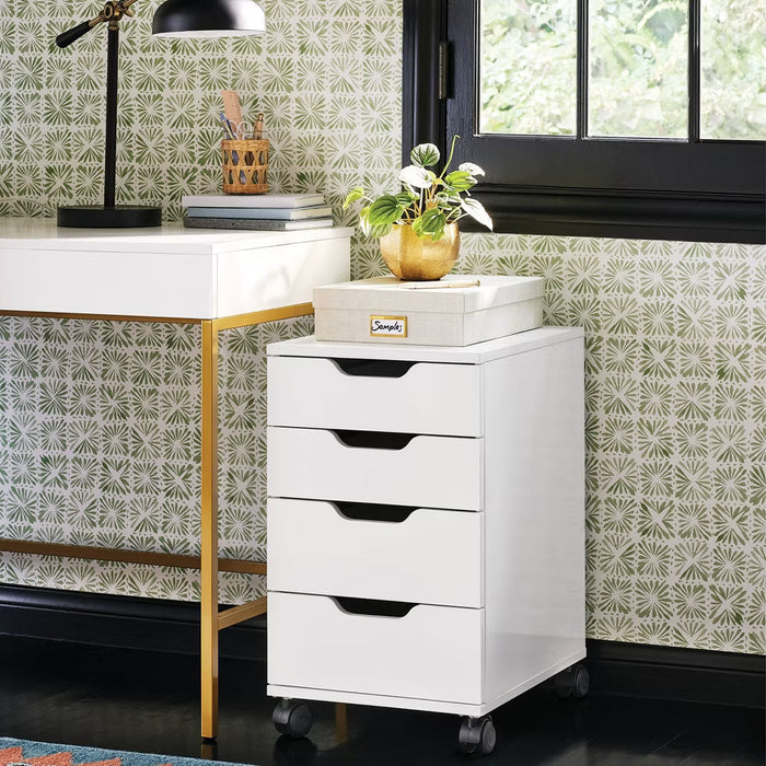 Loring Rolling Cabinet White Mobile Office Furniture Set with Drawers