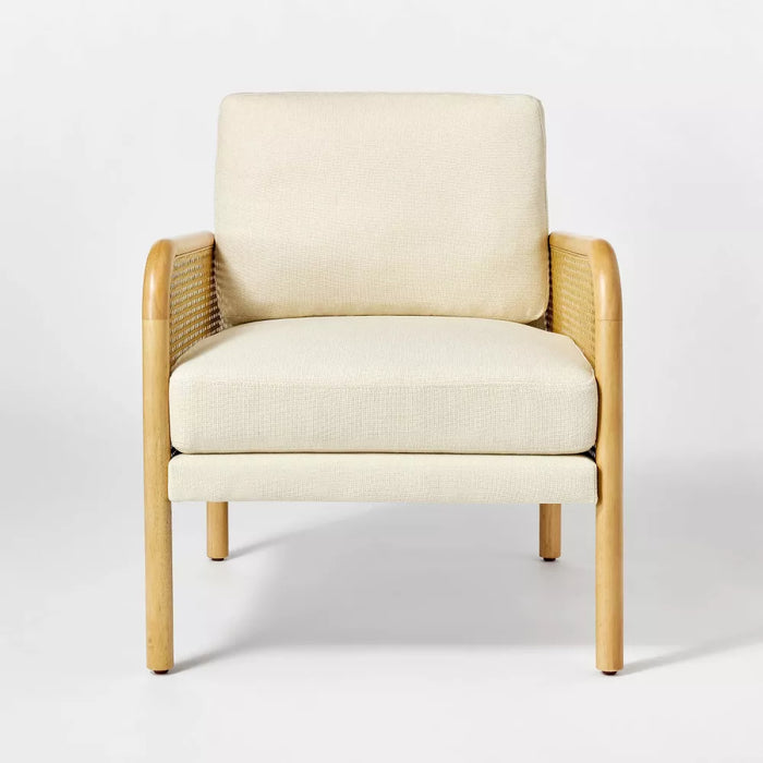 Cane and Upholstered Accent Chair Cream