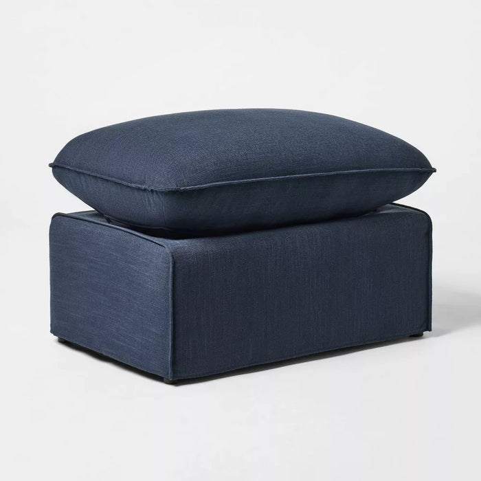 Padded Slipcover Ottoman Blue