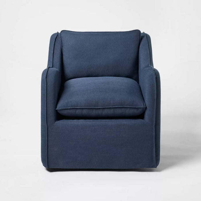 Slipcover style upholstered swivel accent chair Blue