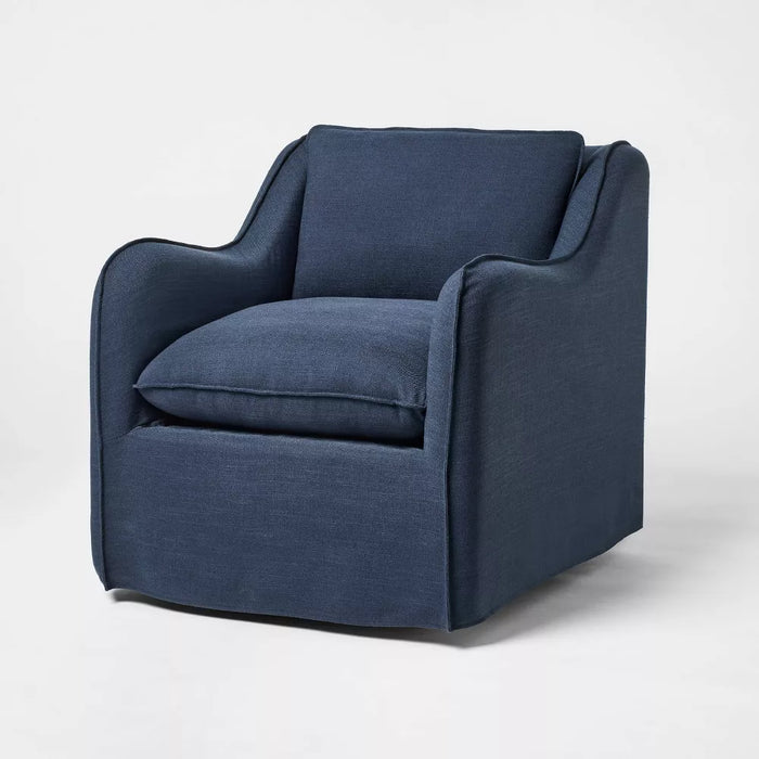 Slipcover style upholstered swivel accent chair Blue