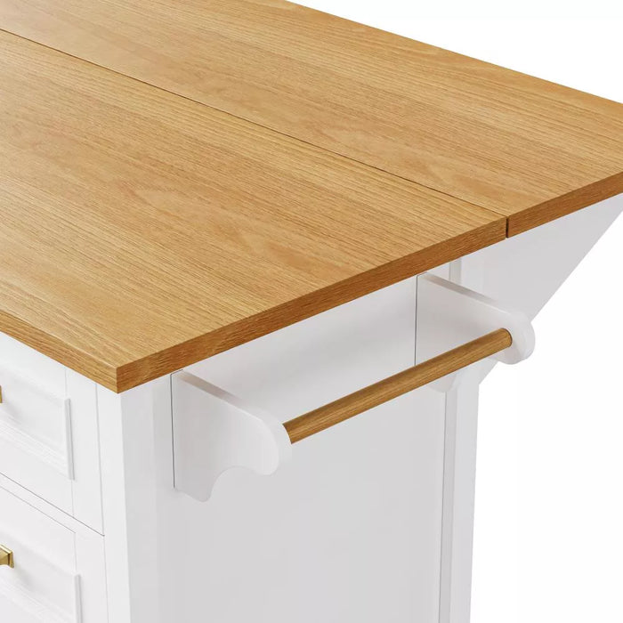 Embossed Texture Kitchen Island with Spice Rack, Drop Leaf and Adjustable Shelf