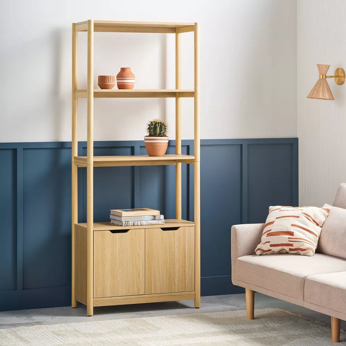 72.25" Scandi Bookcase with Three Shelves And Cabinet Storage Natural