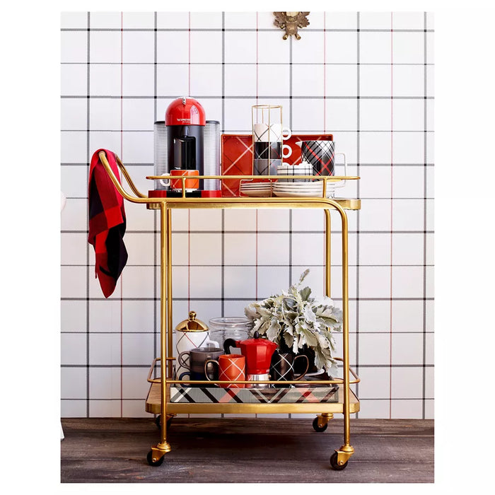 Metal, Wood, and Leather Bar Cart - Gold - Threshold™: Beverage Serving Cart with Casters, Indoor Use