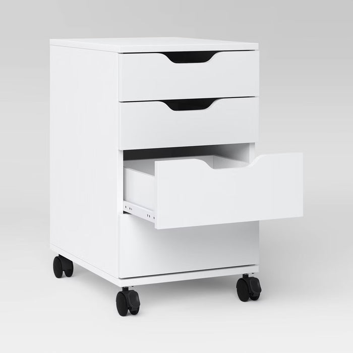 Loring Rolling Cabinet White Mobile Office Furniture Set with Drawers