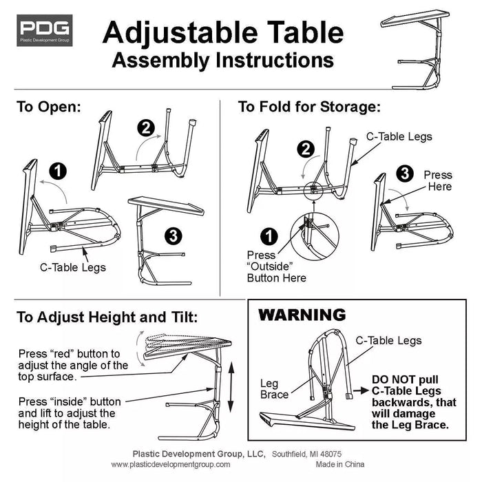 Peakform Adjustable Height Folding Tray Table