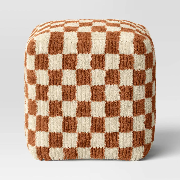 Checkerboard Pouf Mustard/Cream