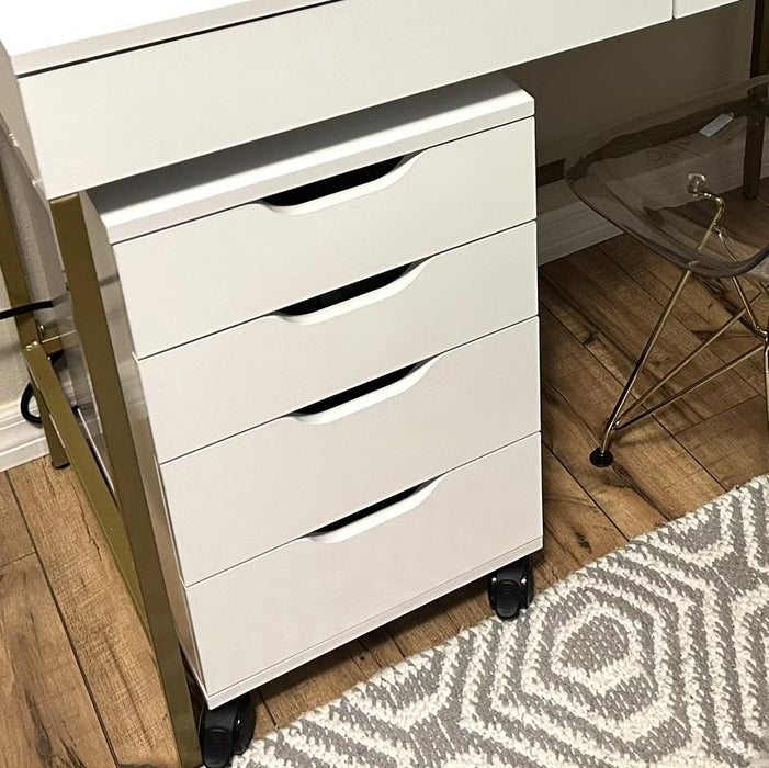 Loring Rolling Cabinet White Mobile Office Furniture Set with Drawers