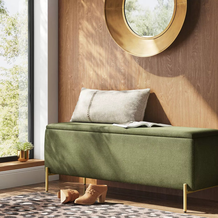 Upholstered Storage Bench Sage Green