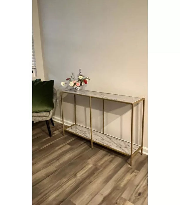 Faux Marble and Metal Console Table Gold