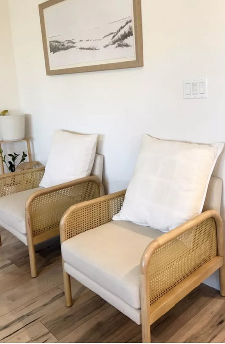 Cane and Upholstered Accent Chair Cream