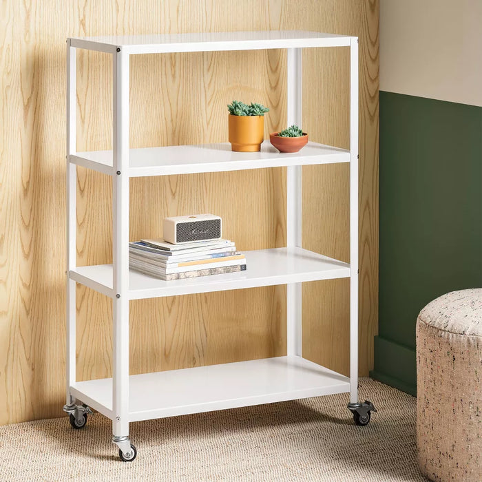 Small 44" 3 Shelf Rolling Metal Bookcase Chalk White