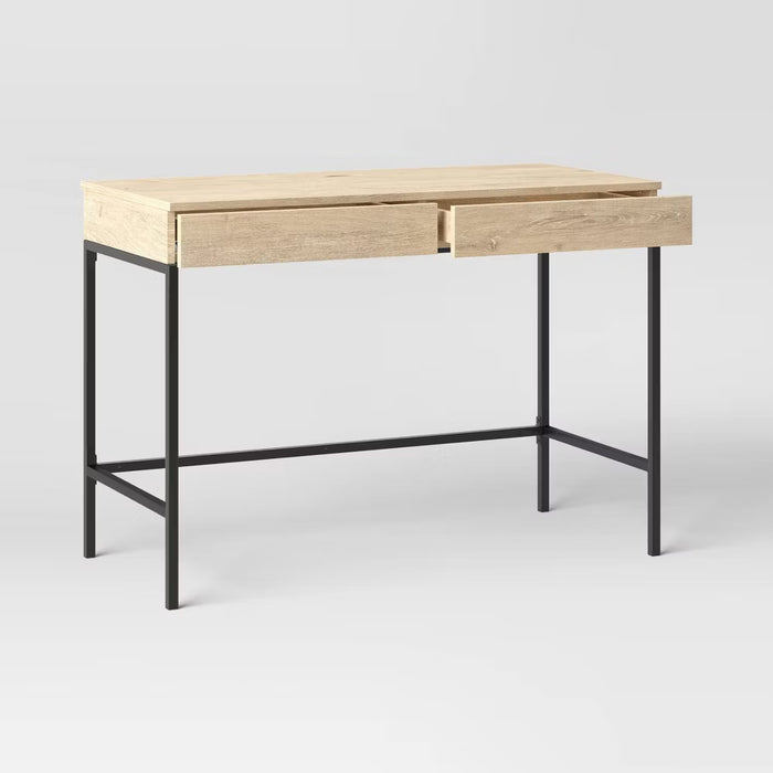 Loring Wood Writing Desk with Drawers and Charging Station