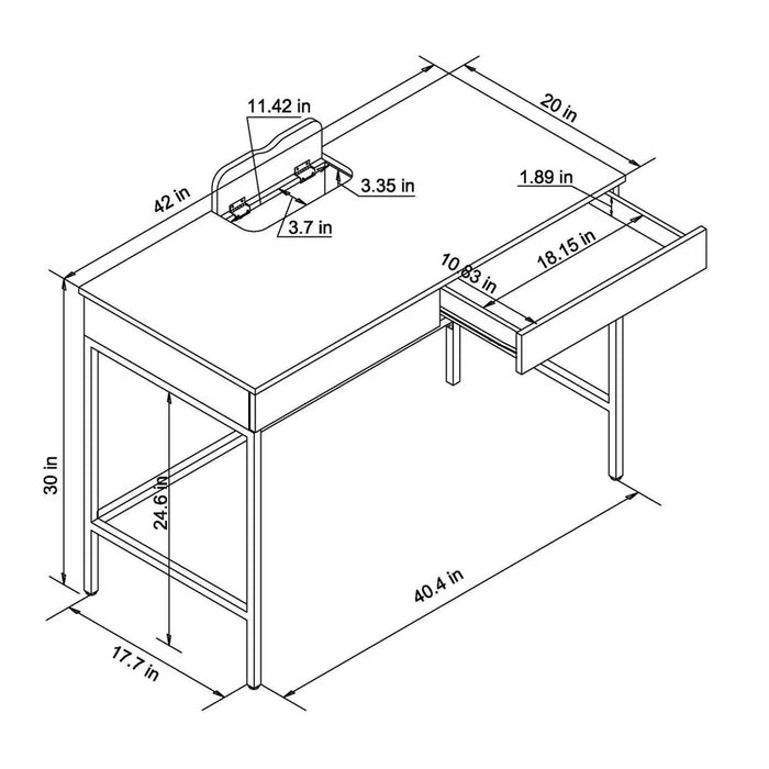 Loring Wood Writing Desk with Drawers and Charging Station