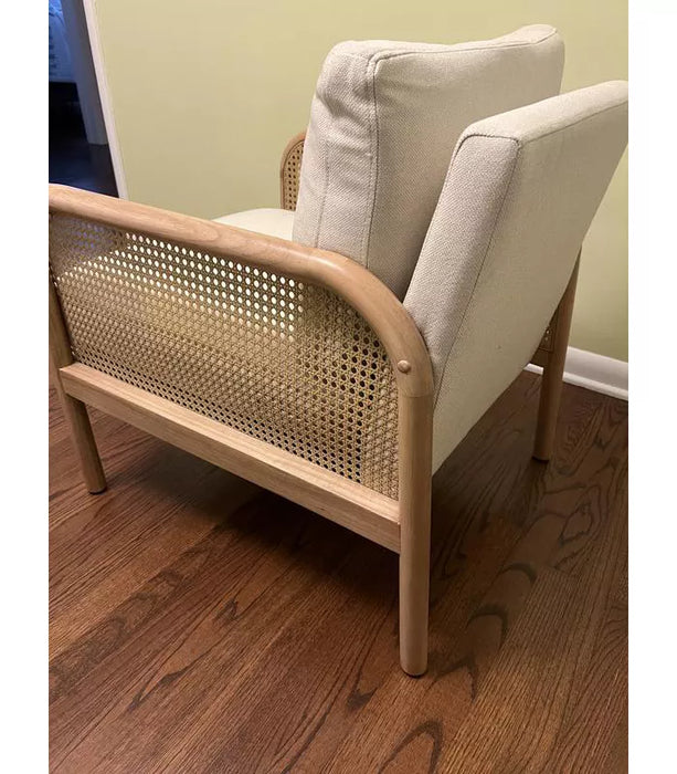 Cane and Upholstered Accent Chair Cream