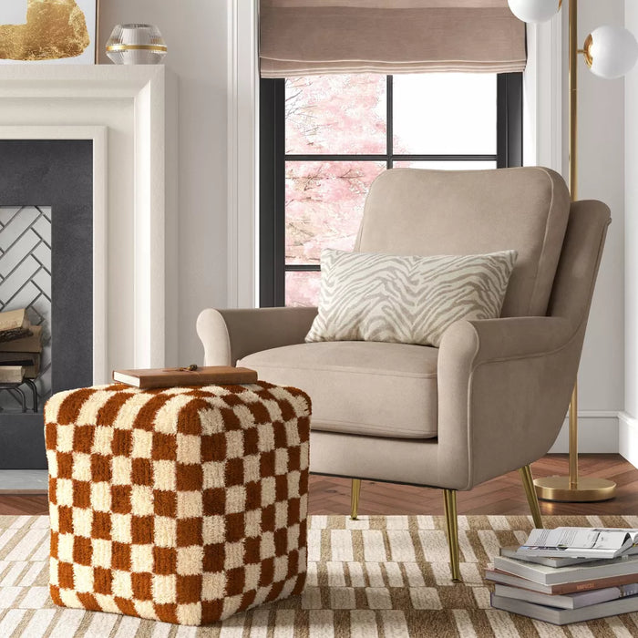 Checkerboard Pouf Mustard/Cream