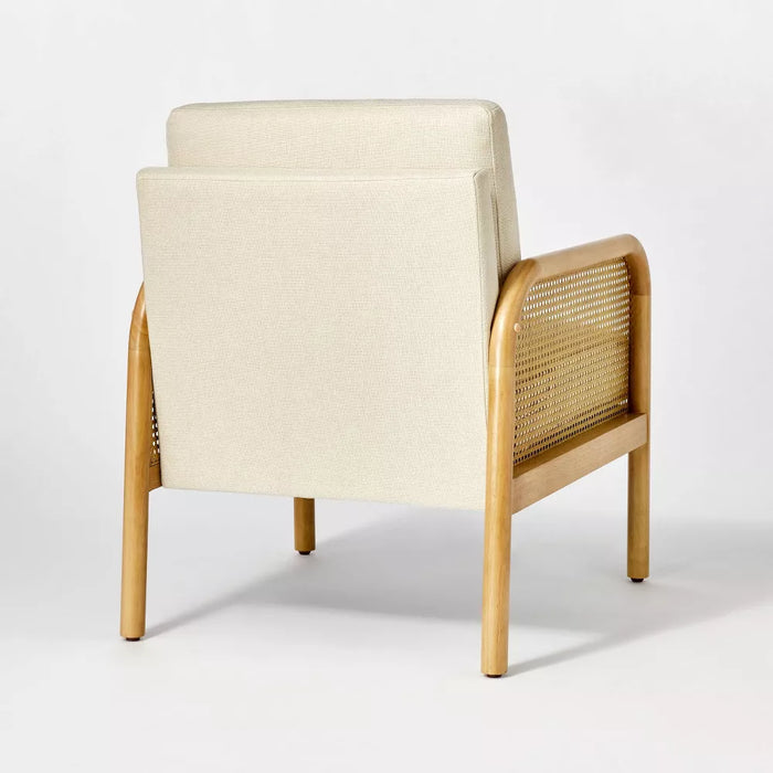 Cane and Upholstered Accent Chair Cream
