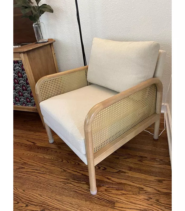 Cane and Upholstered Accent Chair Cream