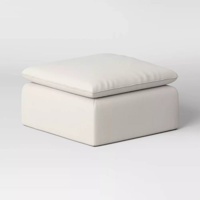 Haven French Seam Modular Sectional Sofa Ottoman Cream Canvas