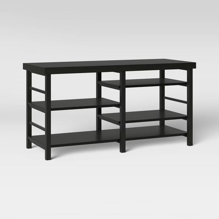 Adjustable Storage Dorm TV Stand for TVs up to 50" Black Wood Grain Finish