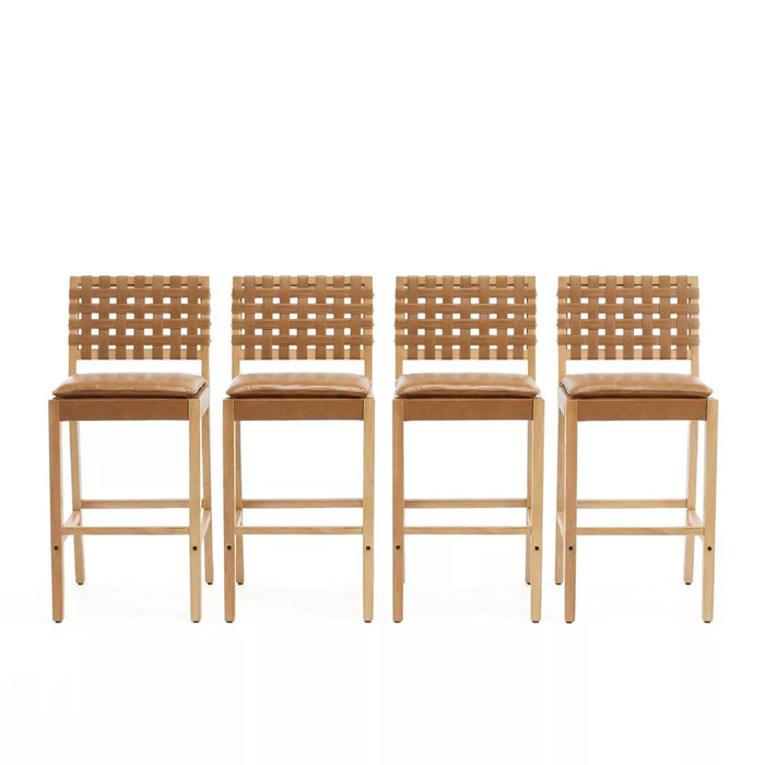 Set of 4Christopher Knight Home Audrey Contemporary Rubberwood Faux Leather Upholstered Barstools (Set of 4), Brown/Natural
