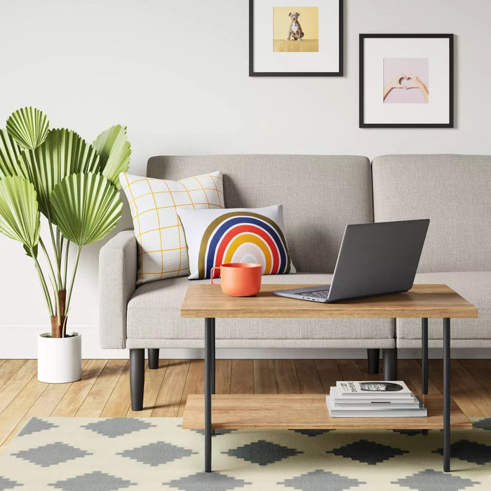 Wood and Metal Coffee Table with Storage Shelf