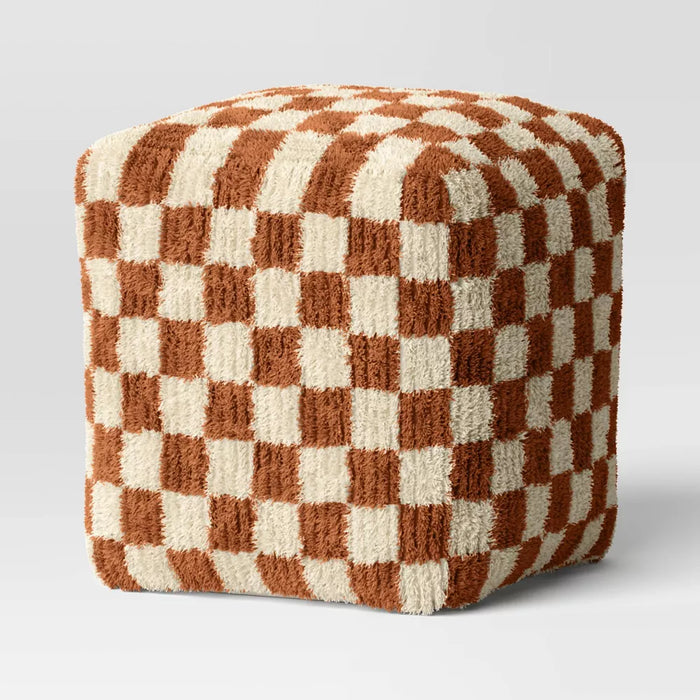 Checkerboard Pouf Mustard/Cream