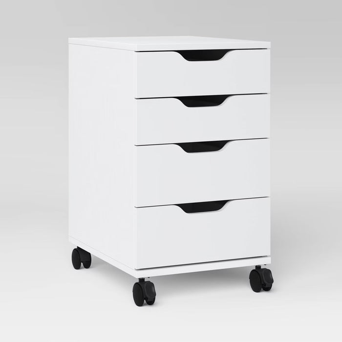 Loring Rolling Cabinet White Mobile Office Furniture Set with Drawers