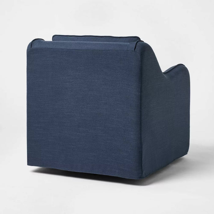 Slipcover style upholstered swivel accent chair Blue