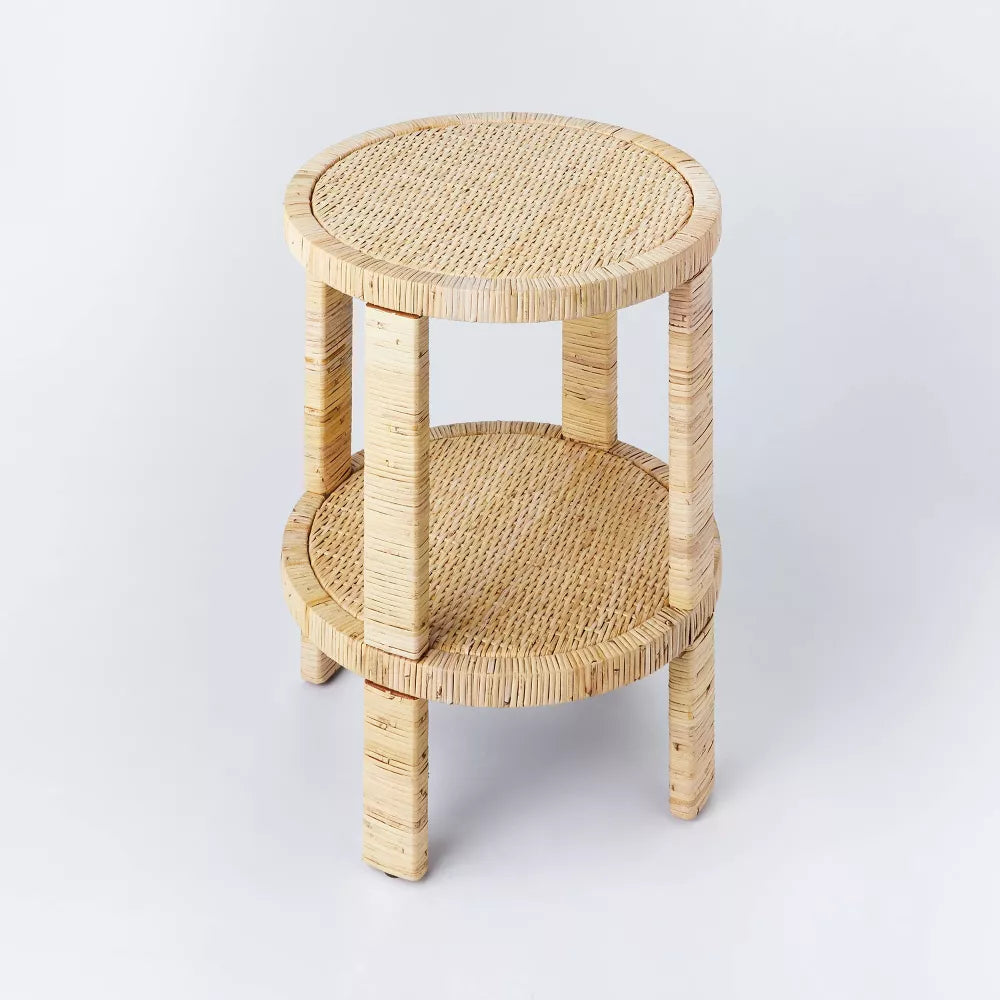 Costa Mesa Round Rattan Wrapped Accent Table Tan