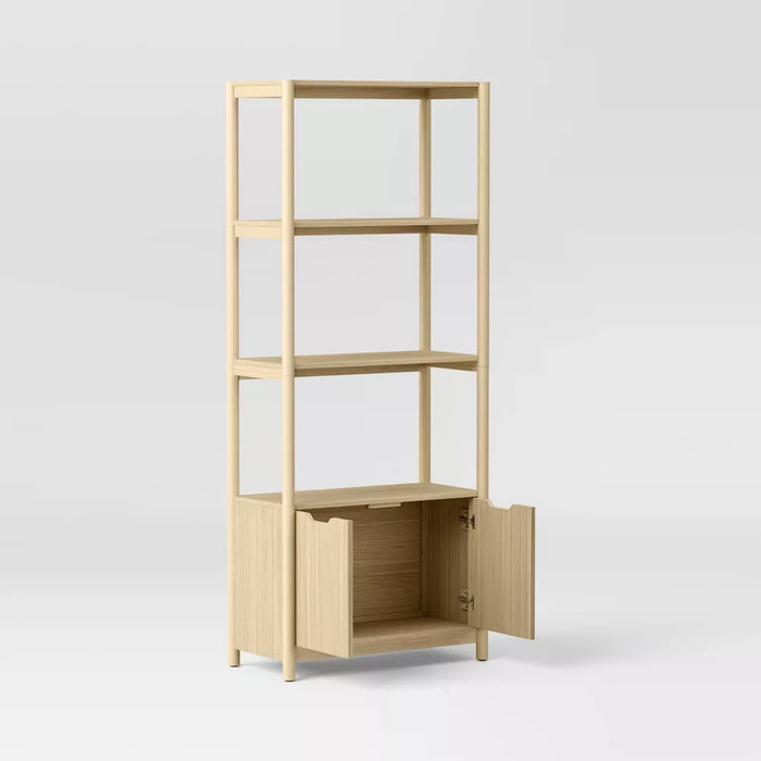 72.25" Scandi Bookcase with Three Shelves And Cabinet Storage Natural